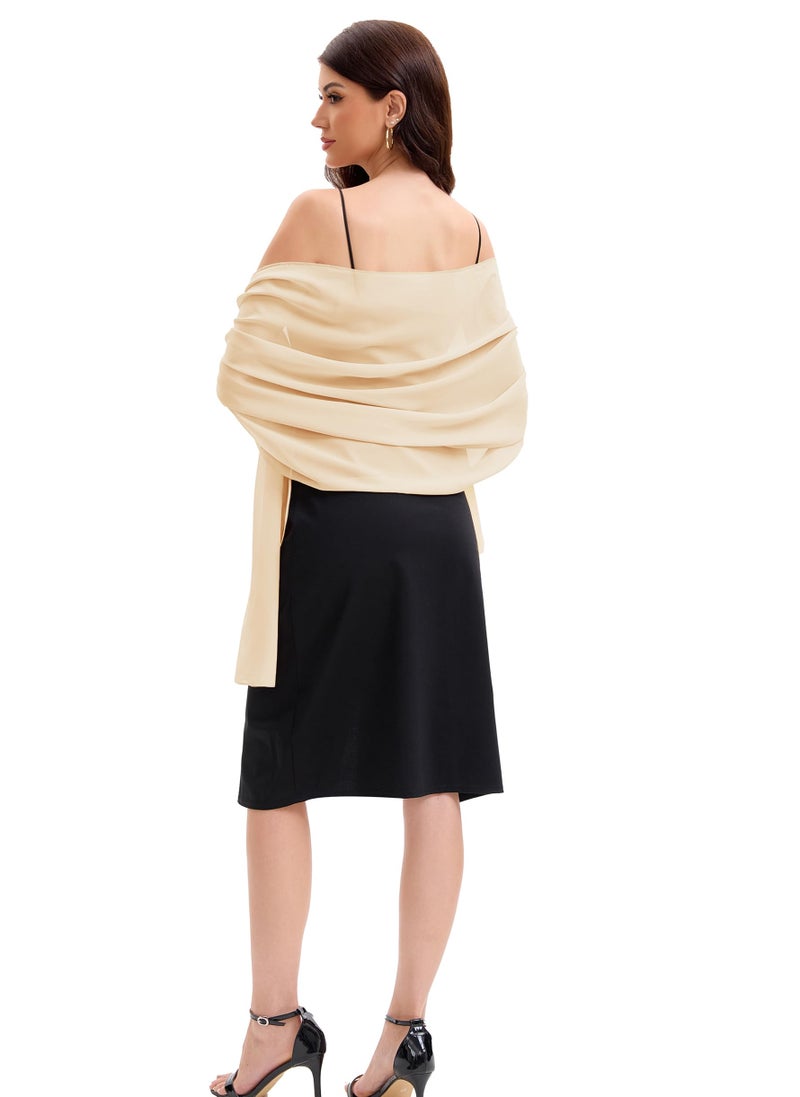 Baoqiya Women's Shawls and Wraps for Evening Dress Chiffon Shawl Soft Elegant Silky Pashmina Wedding Bridal Scarf(Champagne, 79"Ã—19") - Image 5